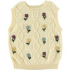 Floral Embroidered Knit Crew Neck Vest, Light Yellow - Vests - 1 - thumbnail