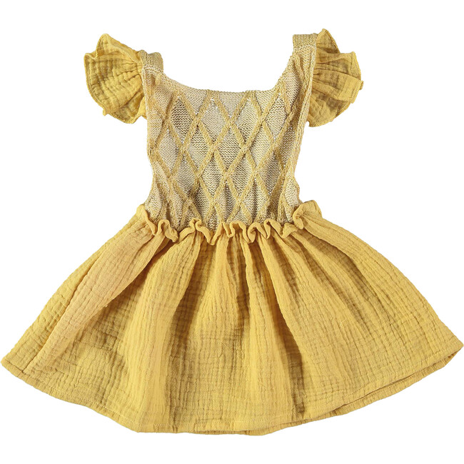 Baby Butterfly Knitted Ruffled Sleeve Cross-Back Strap Blouse, Yellow
