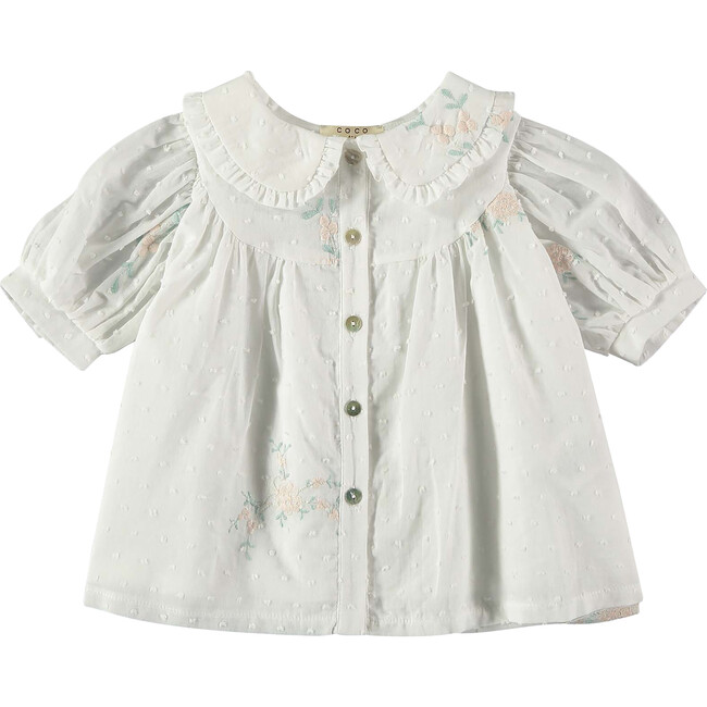Baby Tatting Floral Embroidered Buttoned Dress, White