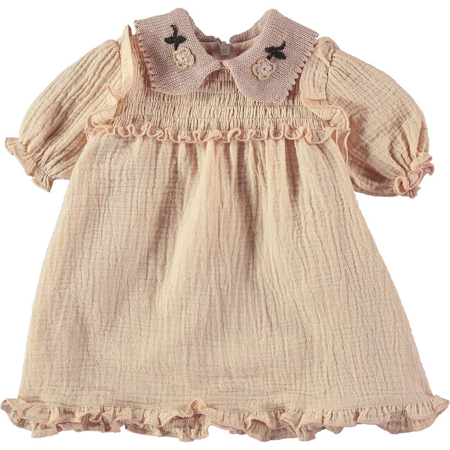 Baby Embroidered Collar Puff Sleeve Smock Dress, Pink - Dresses - 1