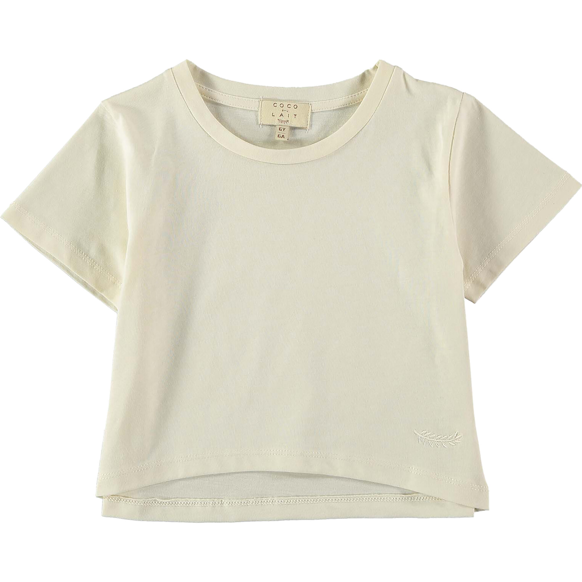 Plain Color Embroidered Logo Cropped Oversized T-Shirt, Cream - T-Shirts - 1