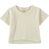 Plain Color Embroidered Logo Cropped Oversized T-Shirt, Cream - T-Shirts - 1 - thumbnail