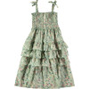 Floral Print Tie Shoulder Long Smock Dress, Green - Dresses - 1 - thumbnail