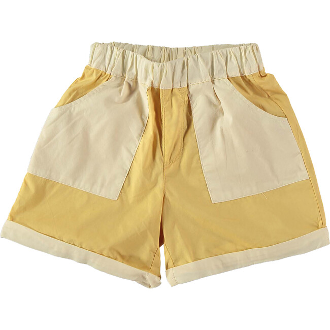 Vintage Contrast Lateral Pocket Wide Shorts, Yellow - Shorts - 1