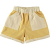 Vintage Contrast Lateral Pocket Wide Shorts, Yellow - Shorts - 1 - thumbnail