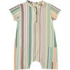 Striped Round Neck Buttoned Romper, Multicolors - Rompers - 1 - thumbnail