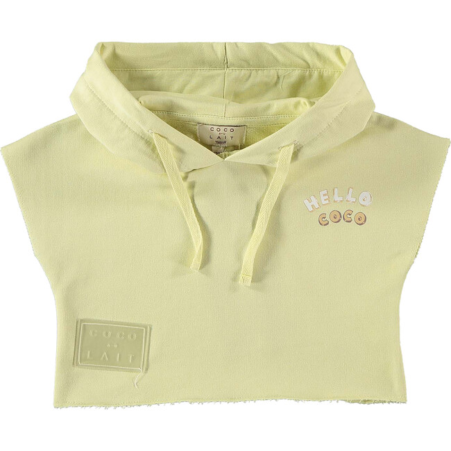 Hello-Coco Print Short Sleeve Cropped Hooded Sweatshirt, Yellow