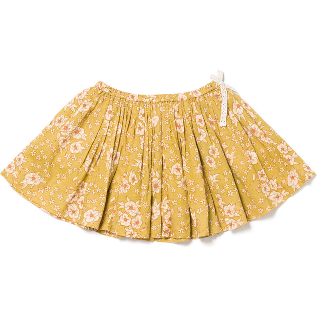 Twirly Print Mini Skirt, Mustard Flower