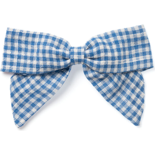 Yarn-Dye Spring-Style Alligator Clip Small Gingham Bow, Blue - Hair Accessories - 1