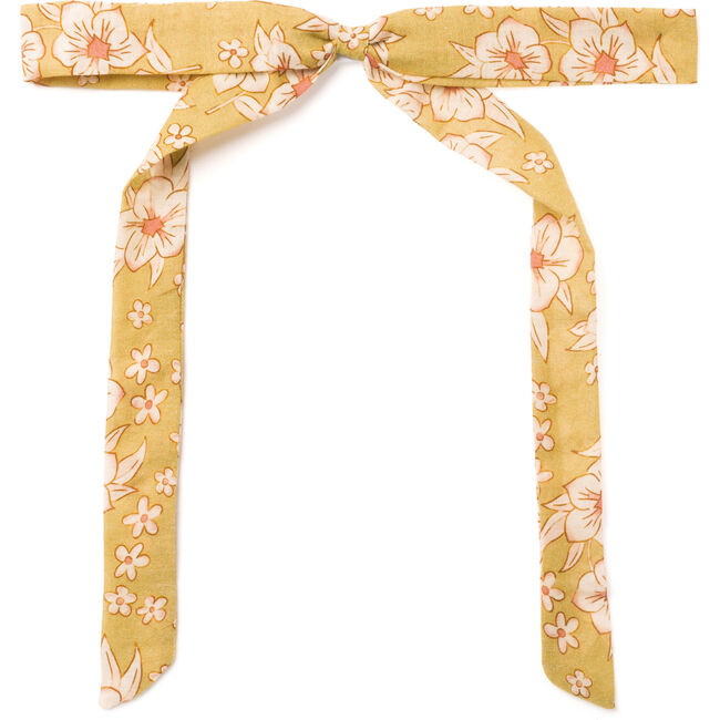 Spring-Style Alligator Clip Ribbon Print Bow, Mustard Flower