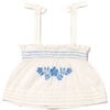 Primrose Tie Shoulders Hand Embroidered Top, Sand - Shirts - 1 - thumbnail