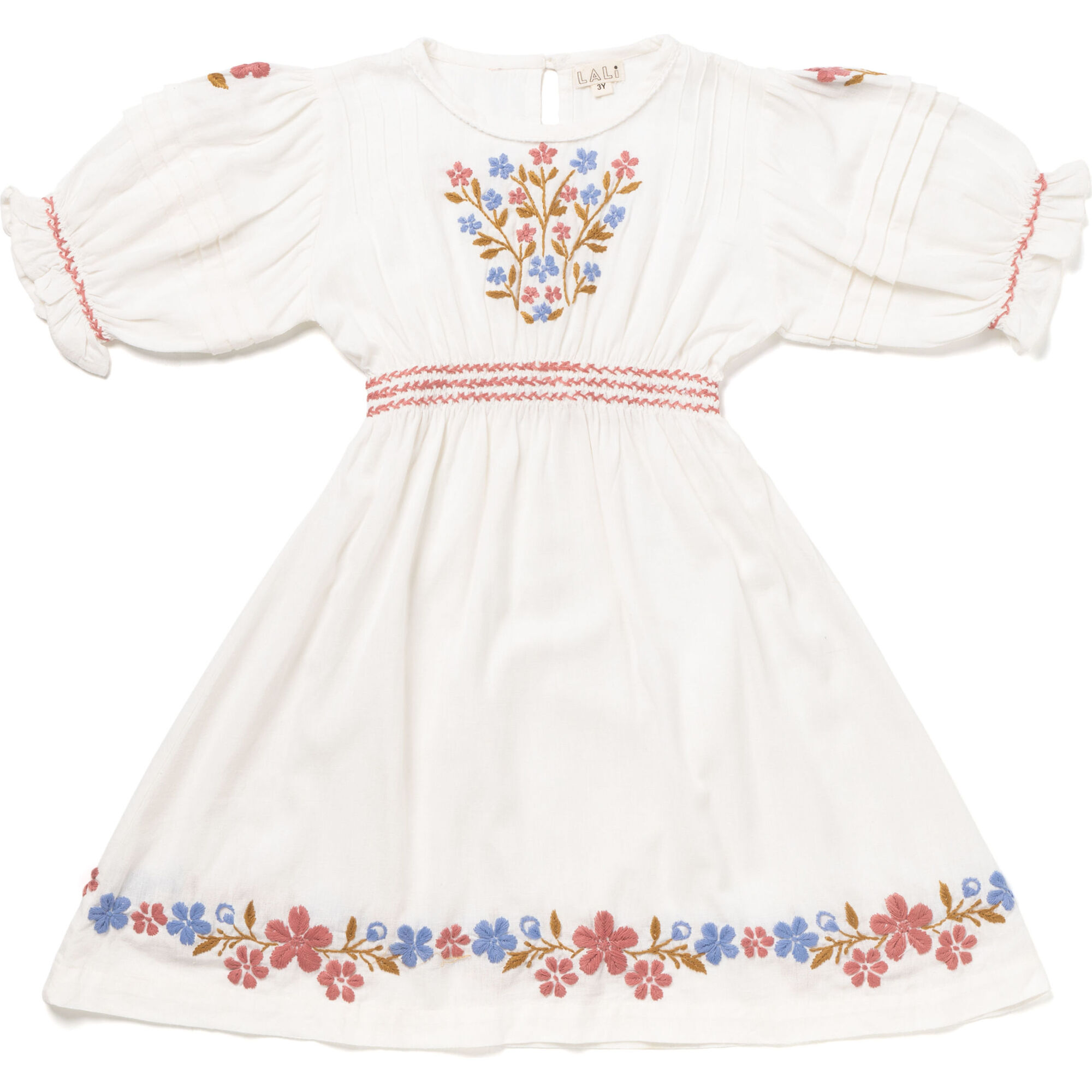 Eleanor Puff Sleeve Smocked Waist Dress, Sand - Dresses - 1