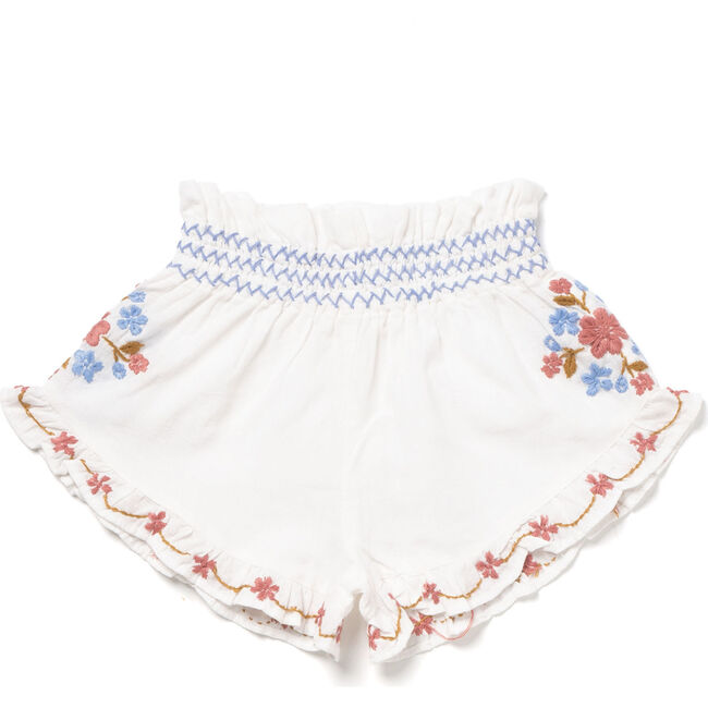 Blossom Hand-Embroidered Hand-Smocked Shorts, Sand