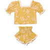 Blossom Print Lace Trim Puff Sleeve Set, Mustard Flower - Mixed Apparel Set - 1 - thumbnail