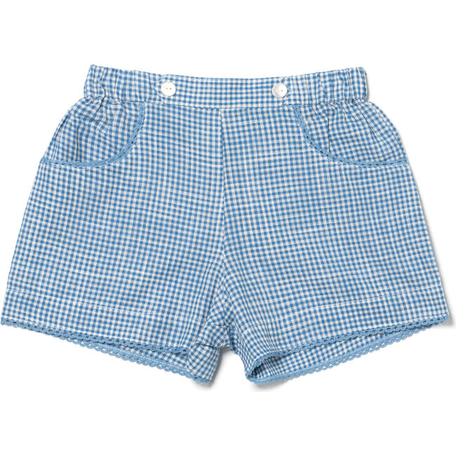 Begonia Gingham Functional Pocket 2-Buttoned Shorts, Blue