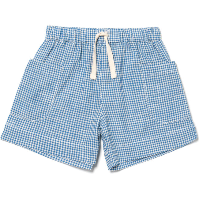 Birch Gingham Drawstring Waist Shorts, Blue - Shorts - 1