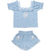 Blossom Gingham Puff Sleeve Short Set, Blue - Mixed Apparel Set - 1 - thumbnail