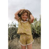 Blossom Print Lace Trim Puff Sleeve Set, Mustard Flower - Mixed Apparel Set - 2
