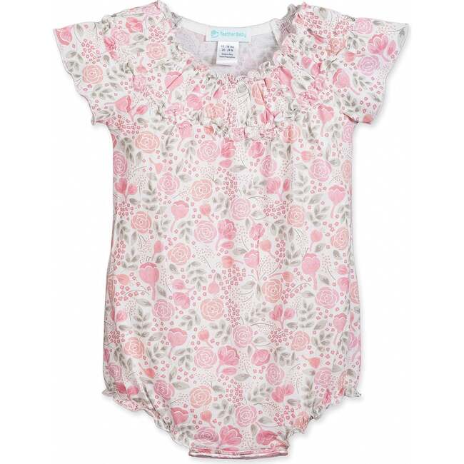 Ruched Bubble, Melody Floral on Coral - Rompers - 1