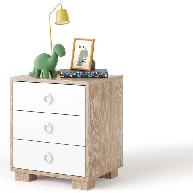 Cabana Ring Pull Nightstand, Cerused Oak And White