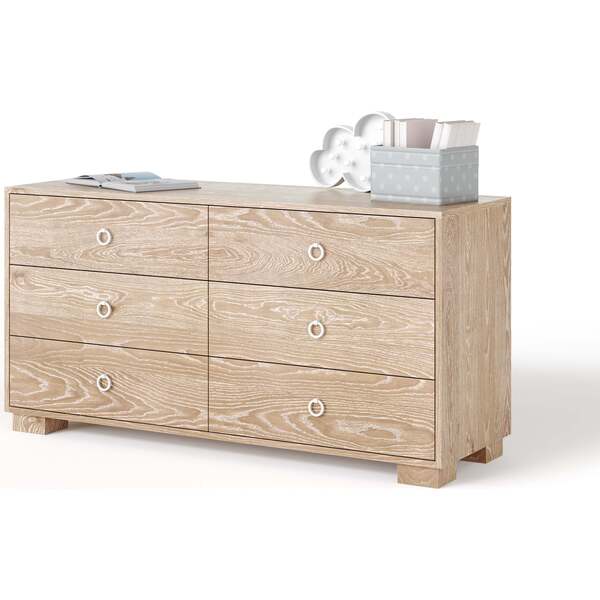 Cabana Doublewide 6Drawer Ring Pull Dresser, Cerused Oak ducduc