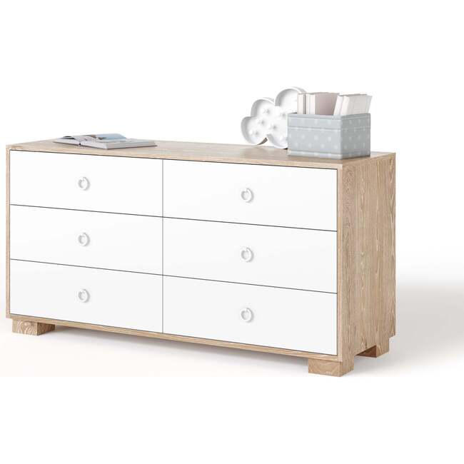 Cabana Doublewide 6-Drawer Ring Pull Dresser, Cerused Oak And White