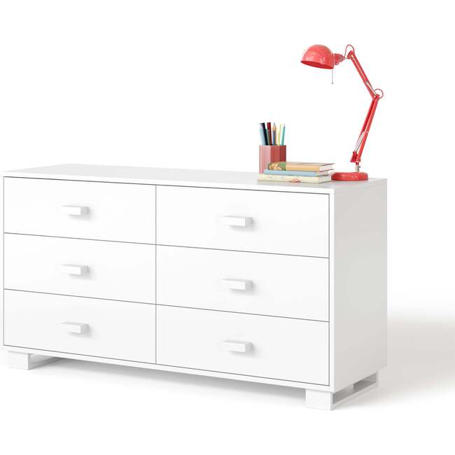 Austin Doublewide 6-Drawer Block Pull Dresser, White Maple