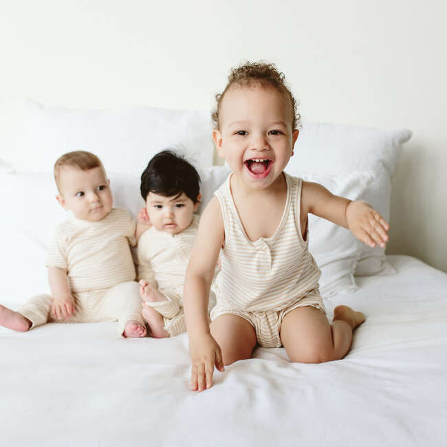 Viscose from Bamboo Organic Cotton Sleeveless Romper, Happy Stripe - Rompers - 6