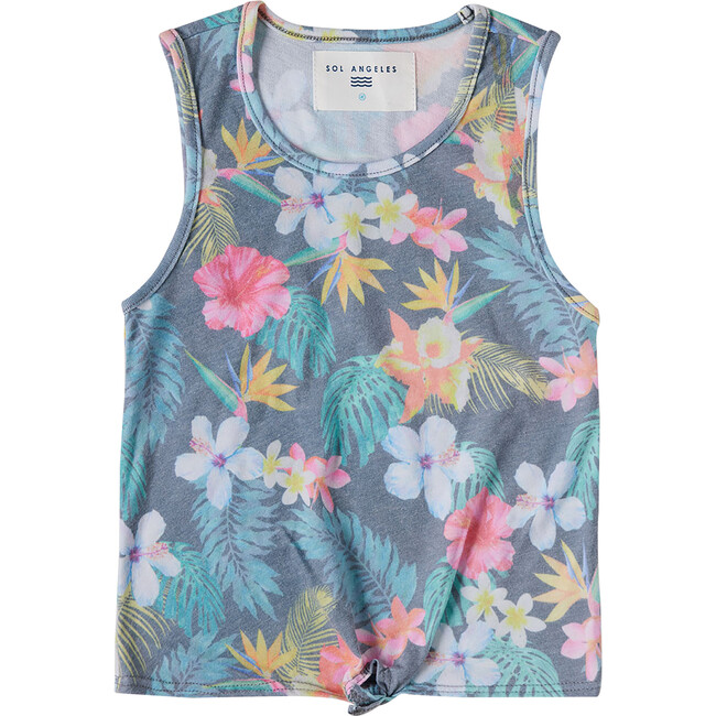 Rio Floral Knot Front Tank Top, Grey