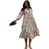 Women's Tanya Dress, Pink And Green Jaquard - Dresses - 1 - thumbnail