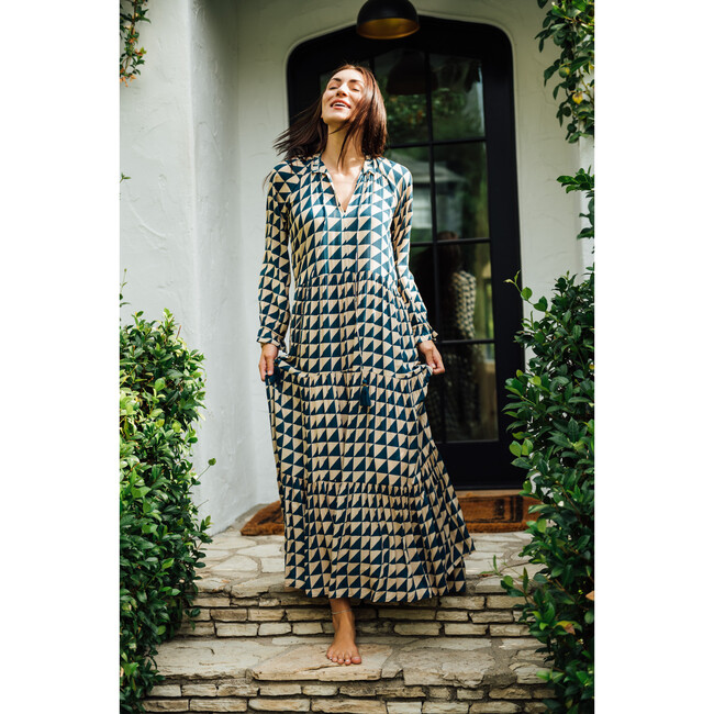 Women's Sienna Maxi Blue Squares Print - Dresses - 2