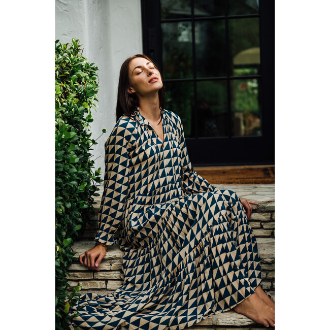 Women's Sienna Maxi Blue Squares Print - Dresses - 4