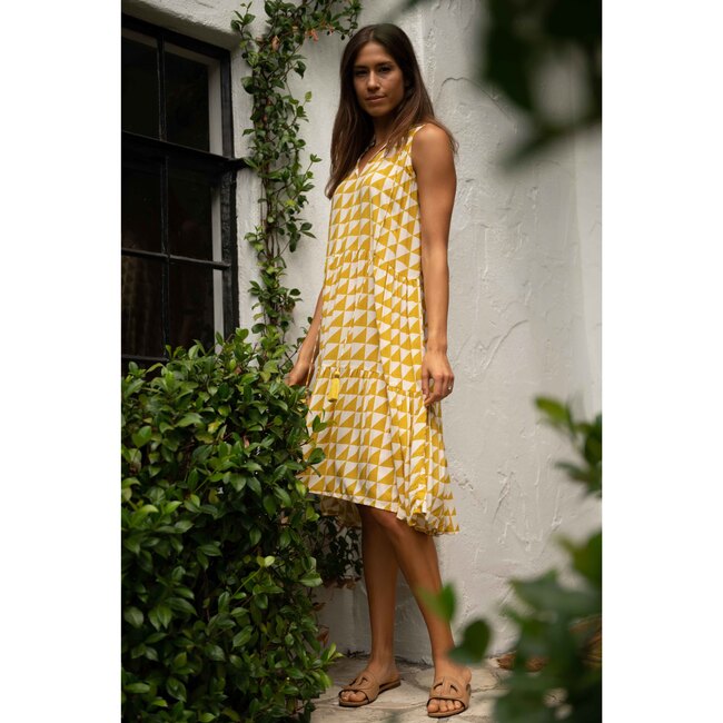 Women's Sienna Tank Midi Dress, Yellow Squares - Dresses - 2