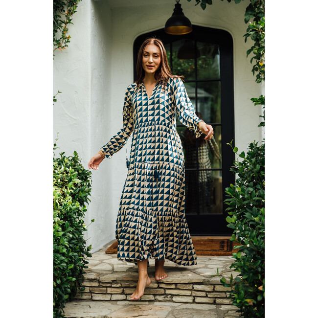 Women's Sienna Maxi Blue Squares Print - Dresses - 5