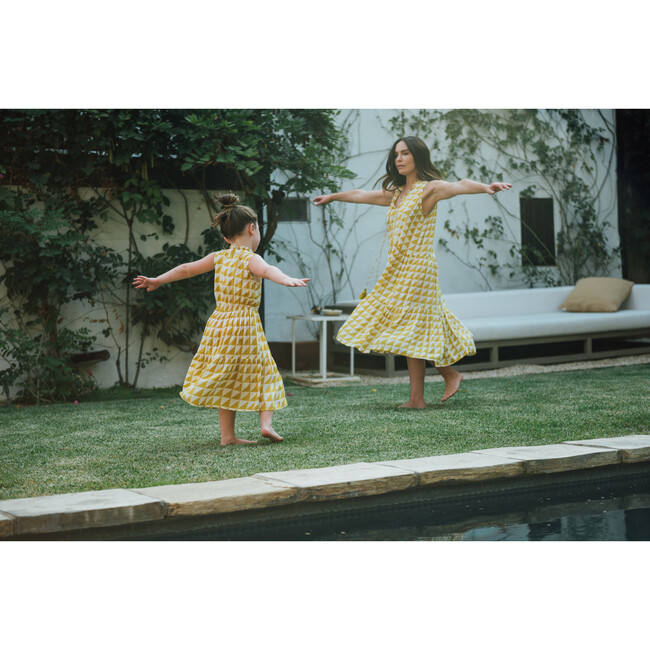 Women's Sienna Tank Midi Dress, Yellow Squares - Dresses - 4