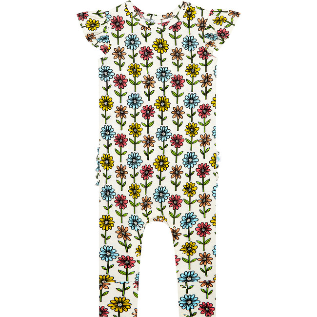 Maya Lynn Ruffled Cap Sleeve Basic Romper, Beige - Rompers - 1