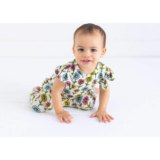 Maya Lynn Ruffled Cap Sleeve Basic Romper, Beige - Rompers - 3