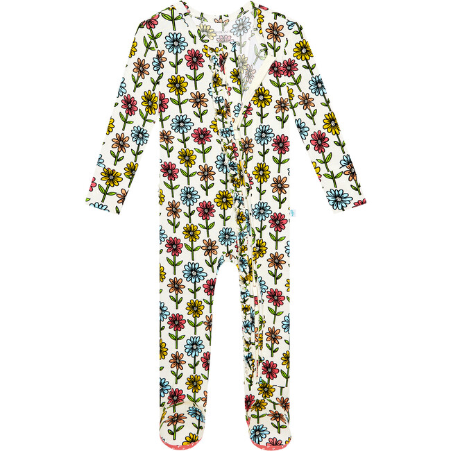 Maya Lynn Footie Ruffled Zippered One-Piece, Beige - Footie Pajamas - 3