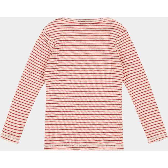 Kishon Baby Long Cuff Sleeve Stripe T-Shirt, Redcurrent And Cream - Shirts - 2