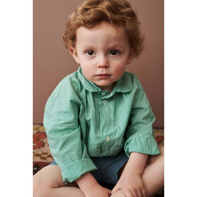 Aloe Peter Pan Collar Gingham Shirt, Green - Shirts - 2