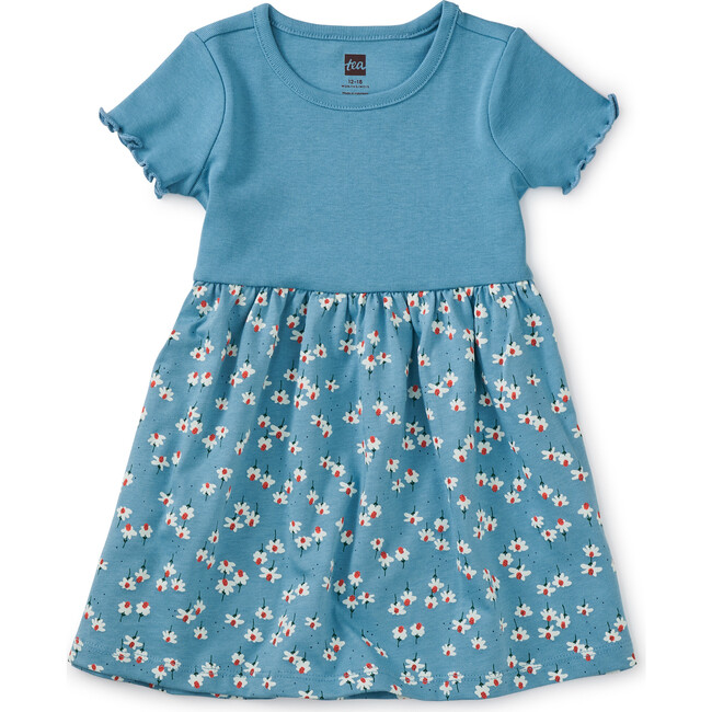 Print Mix Empire Baby Dress, Mexican Hat Floral And Blue