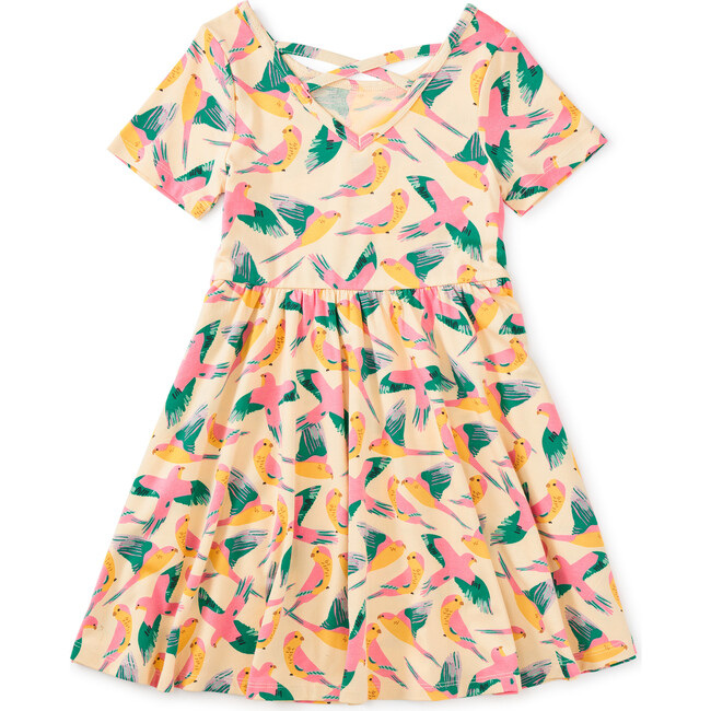Portugal Inspired Print Short Sleeve Ballet Dress, Parrot Polka - Dresses - 2