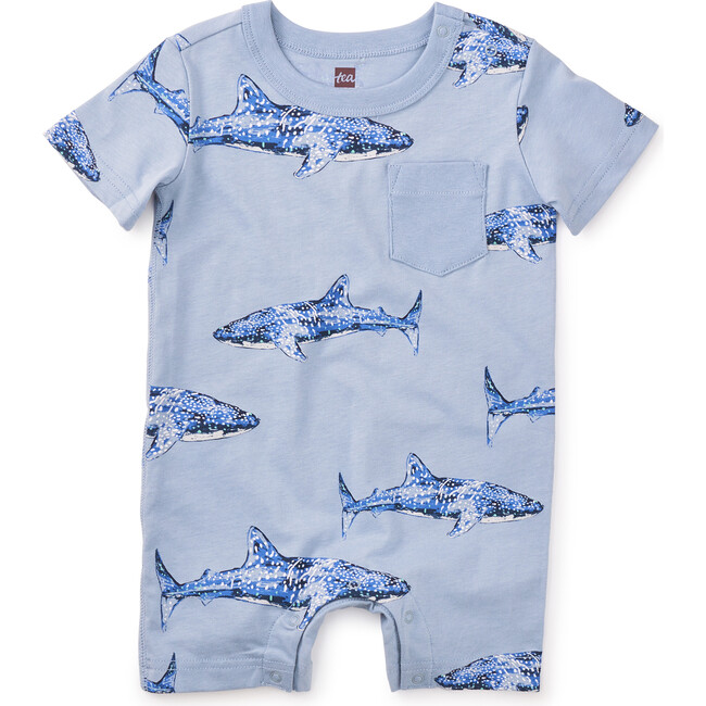Pocket Shortie Baby Romper, Whale Sharks - Rompers - 1