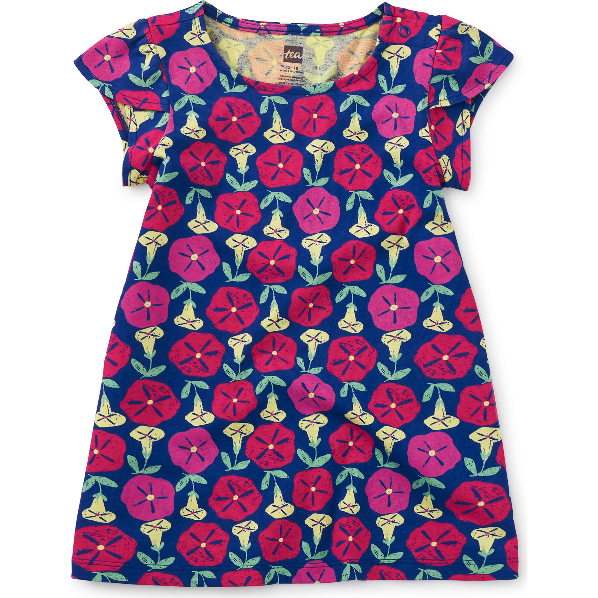 Petal Sleeve Baby Dress, Painted Morning Glories - Dresses - 1
