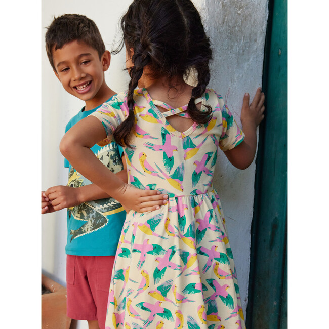 Portugal Inspired Print Short Sleeve Ballet Dress, Parrot Polka - Dresses - 4