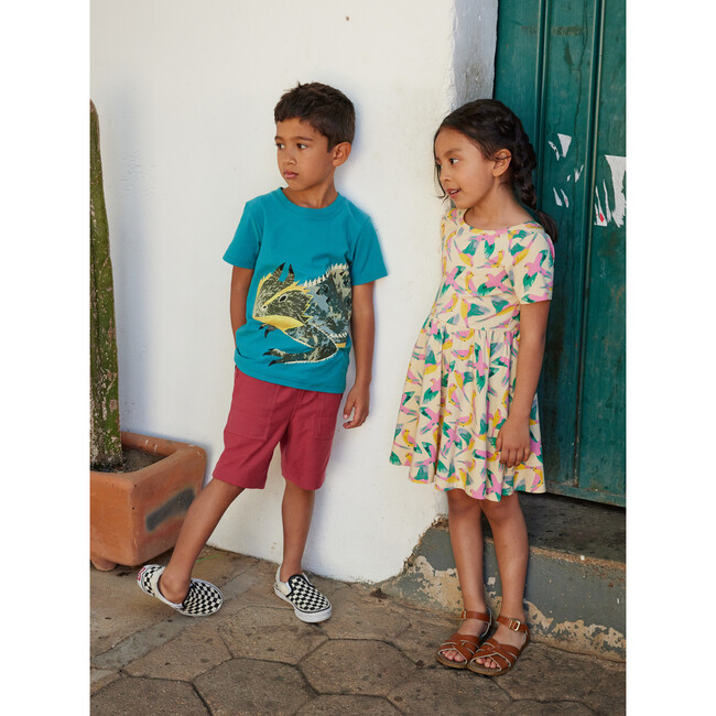 Portugal Inspired Print Short Sleeve Ballet Dress, Parrot Polka - Dresses - 5