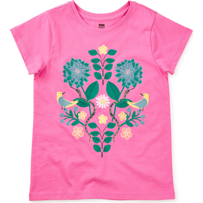 Painted Floral Short Sleeve Graphic Tee, Carousel Pink