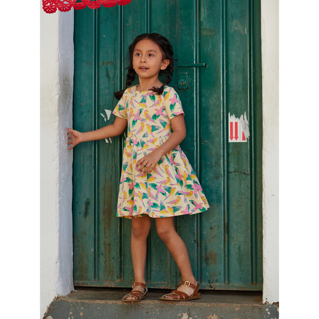 Portugal Inspired Print Short Sleeve Ballet Dress, Parrot Polka - Dresses - 6
