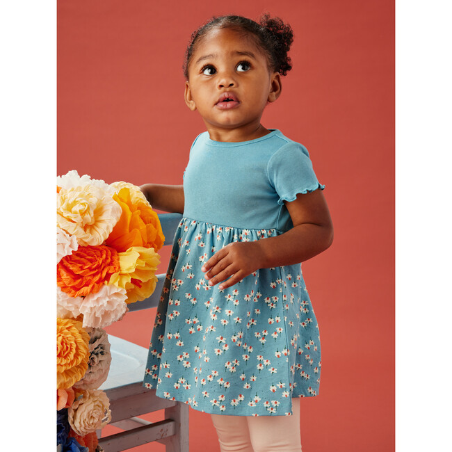 Print Mix Empire Baby Dress, Mexican Hat Floral And Blue - Dresses - 7