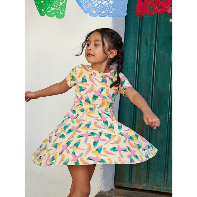 Portugal Inspired Print Short Sleeve Ballet Dress, Parrot Polka - Dresses - 7